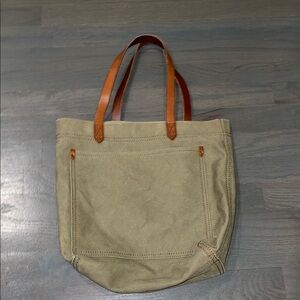 Madewell Khaki Tote with Tan Straps and Attachable Crossbody Strap